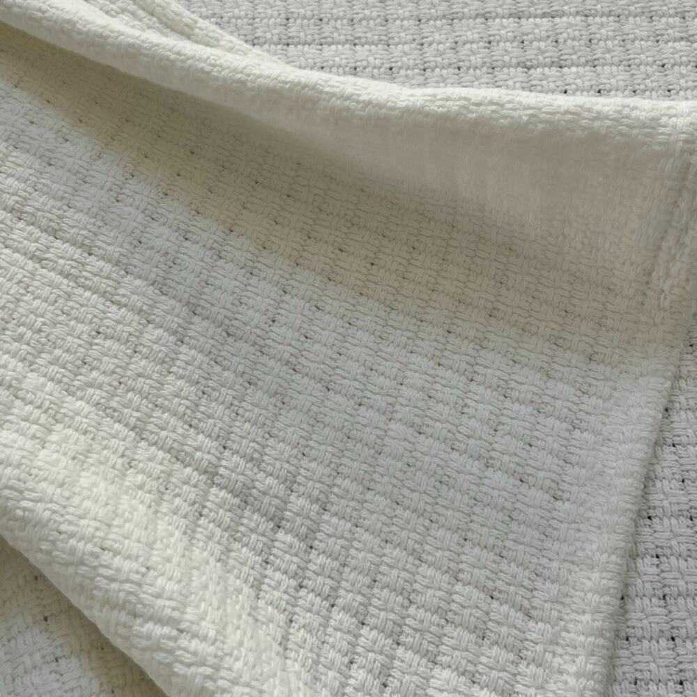 Charter Club Large Blanket 91 x 92" White Grid Pattern 100% Cotton
